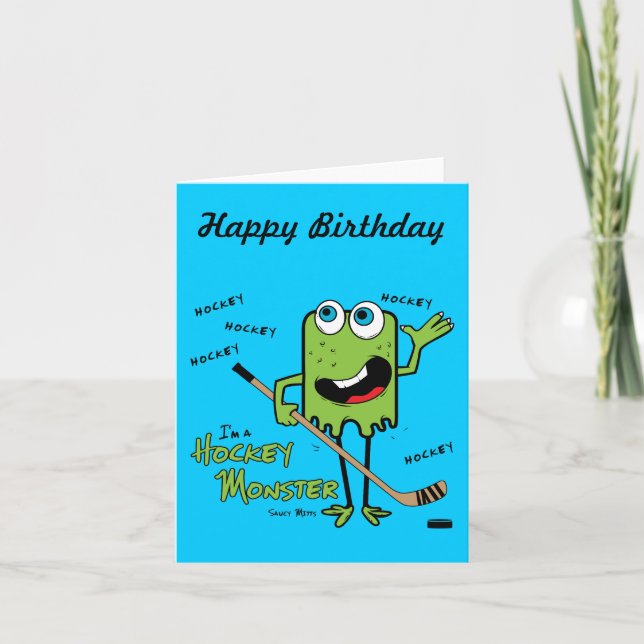 Hockey Monster Grönt Greeting Card Kort (Framsida)