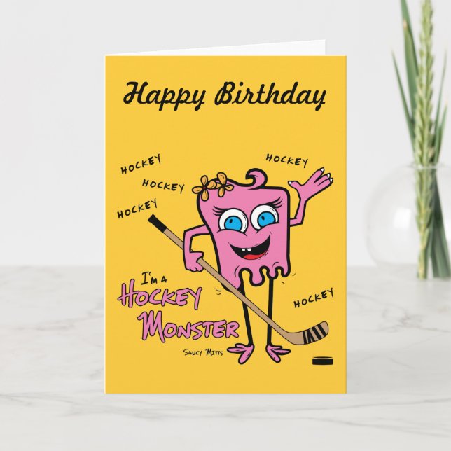 Hockey Monster Rosa Greeting Card Kort (Framsida)