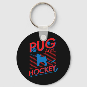 Hockey och Pug Hund Pug and Hockey Älskare Nyckelring