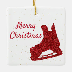 Hockey Ornament - Red gnistra skridskor och spelar