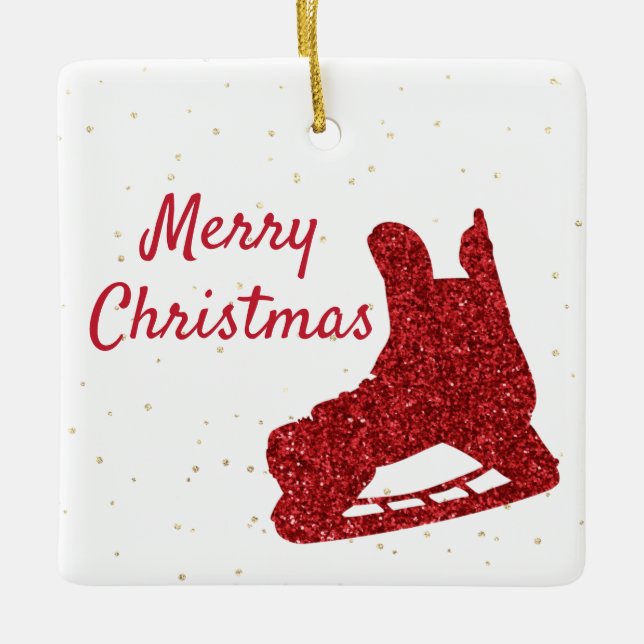 Hockey Ornament - Red gnistra skridskor och spelar (Framsida)