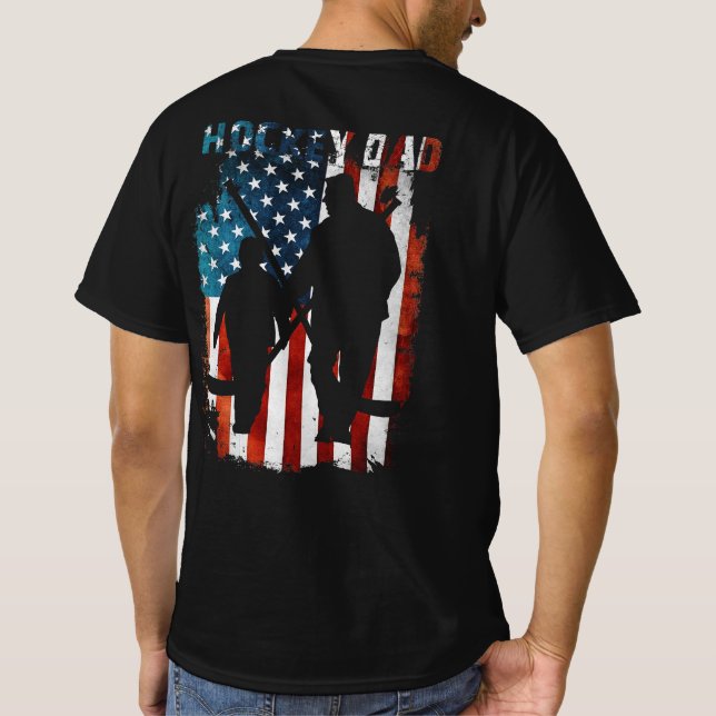 Hockey Pappa Fars dag USA flagga T Shirt (Baksida)