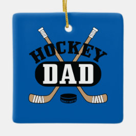 Hockey Pappa Hockey Sticks and Puck Blue Julgransprydnad Keramik