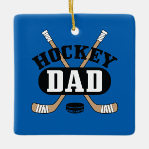 Hockey Pappa Hockey Sticks and Puck Blue Julgransprydnad Keramik