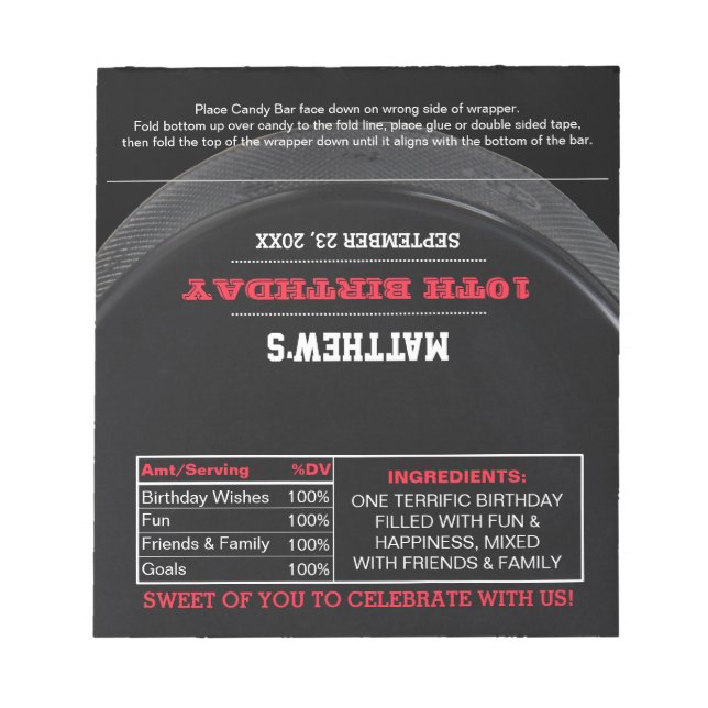 Hockey Party Favor Chocolate Candy Wrappers Anteckningsblock (Framsida)