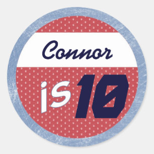 Hockey Party Sticker - Namn/Åldersstiftare Runt Klistermärke