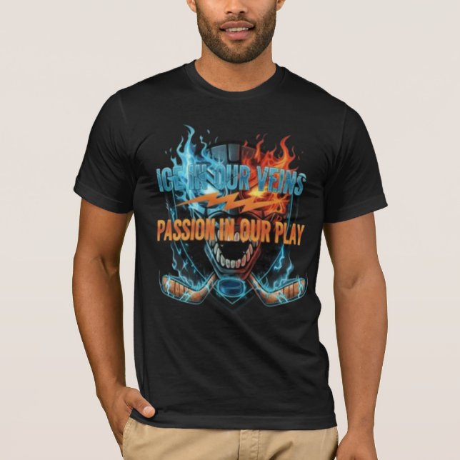 Hockey Passion: Ice & Fire Skull Graphic T Shirt (Framsida)