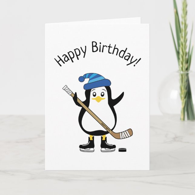 Hockey Penguin Birthday Card Helgkort (Framsida)