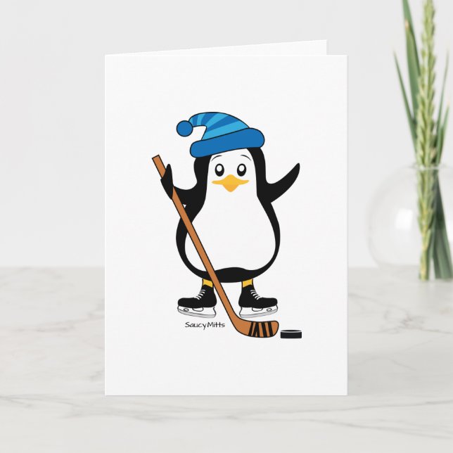 Hockey Penguin Greeting Card Kort (Framsida)