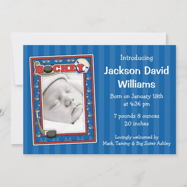 Hockey Photo Birth Announcement Meddelande (Framsida)