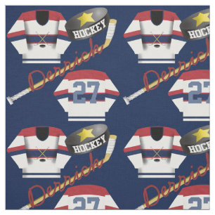Hockey Player Jersey Puck och Stick Namn Tyg