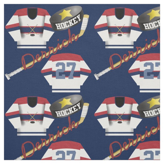Hockey Player Jersey Puck och Stick Namn Tyg (Provkarta)
