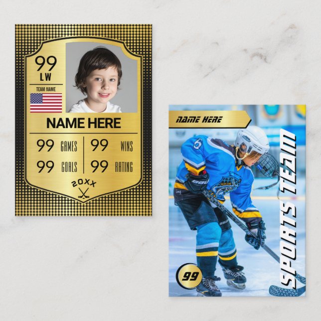 Hockey Player-kort för guld Shield Hockey Trading  (Fram/baksida)