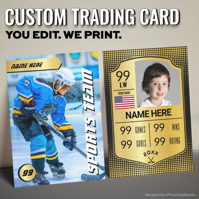 Hockey Player-kort för guld Shield Hockey Trading  (Custom Hockey Trading Card, Gold Shield Player Card)