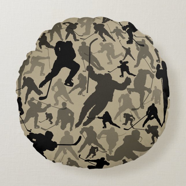 Hockey Player Mönster Round Pillow Rund Kudde (Framsidan)