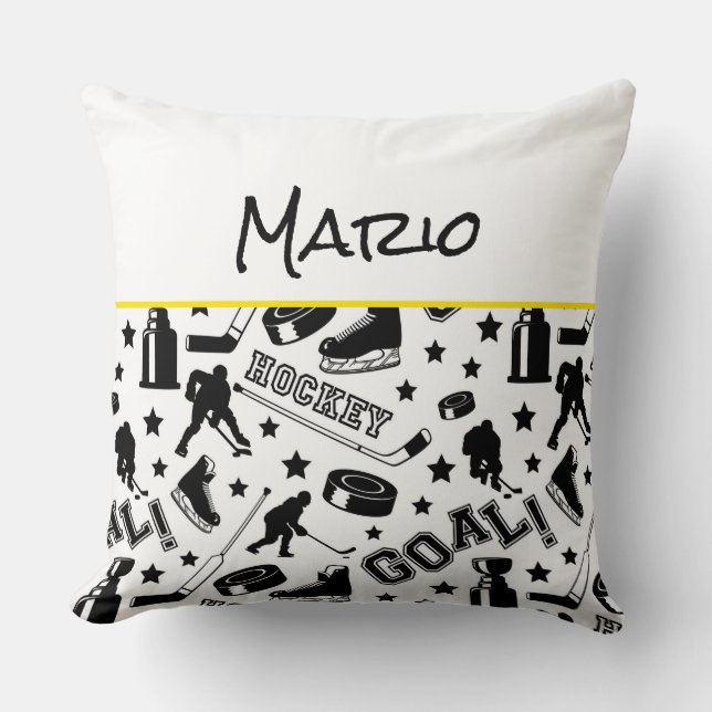 Hockey Player NAMN Puck Stick Goal Sports Roligt Kudde (Framsida)