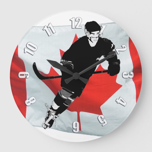 Hockey Player och Canadian Flagga Stor Klocka (Framsida)