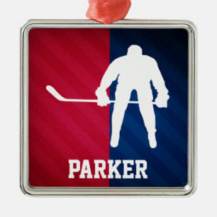 Hockey Player; Red, White och Blue Julgransprydnad Metall