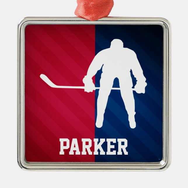 Hockey Player; Red, White och Blue Julgransprydnad Metall (Framsidan)