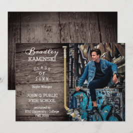 Hockey Player Sports Studenten Photo Announcement Inbjudningar