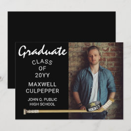 Hockey Player Sports Studenten Photo Announcement Inbjudningar