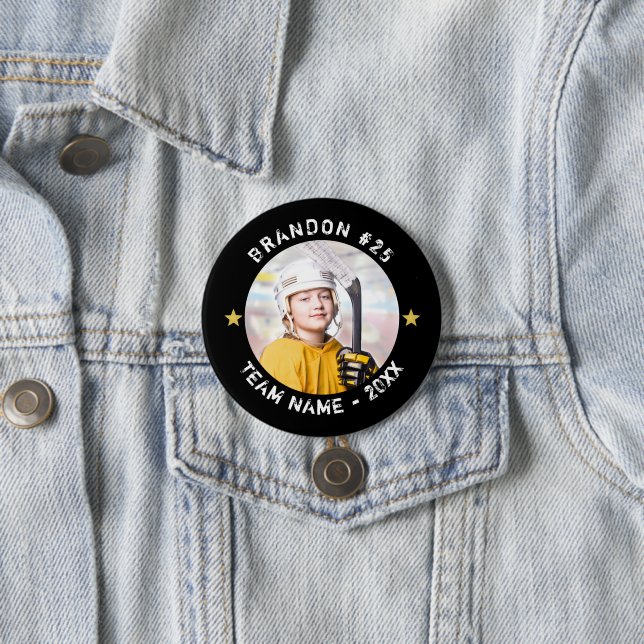 Hockey Player Team Photo Your Färg Personlig Knapp (In Situ)