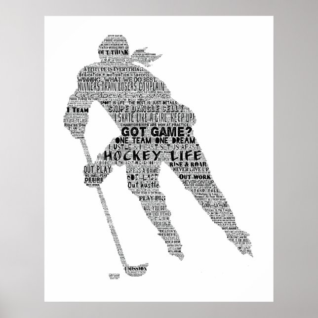 Hockey Player team tränare Motivational Ord Art Poster (Framsidan)