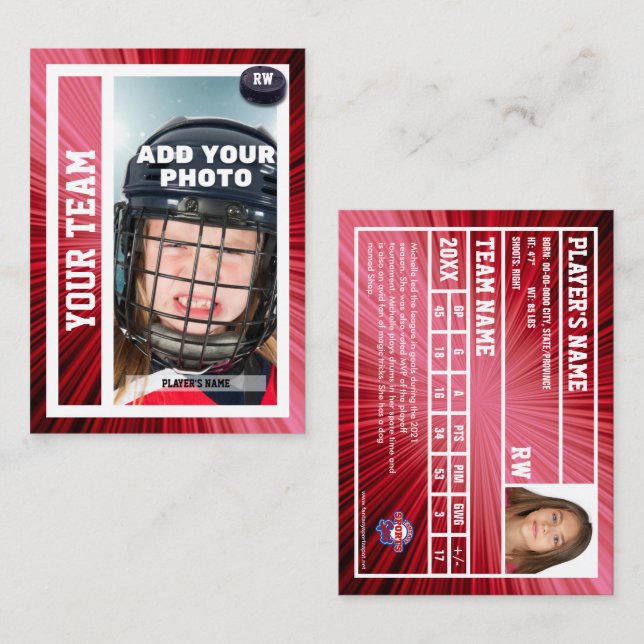 Hockey Player Trading Card Souvenir | Röda räkor (Fram/baksida)