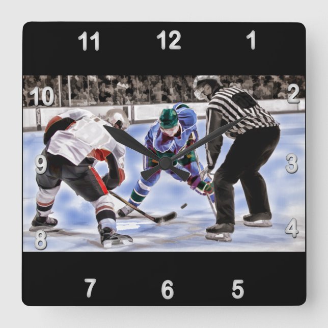 Hockey Players and Referea Ansikte Av Fyrkantig Klocka (Framsida)
