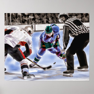 Hockey Players and Referea Ansikte Av Poster