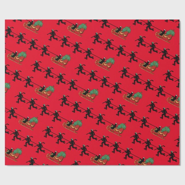 Hockey Players and Santa's Sleigh Wrapping Papper Presentpapper (Platt)
