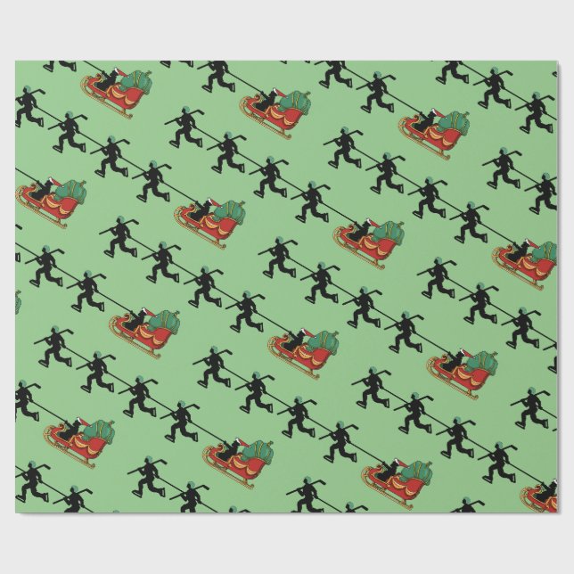 Hockey Players and Santa's Sleigh Wrapping Papper Presentpapper (Platt)