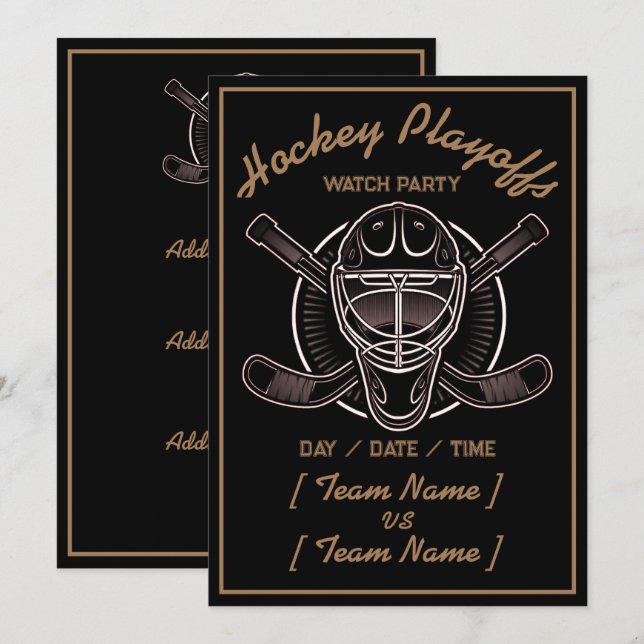 Hockey Playoffs Black and Guld Inbjudningar (Fram/baksida)