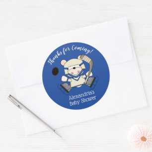 Hockey Polar Bear Baby Shower Favor Stickers Runt Klistermärke