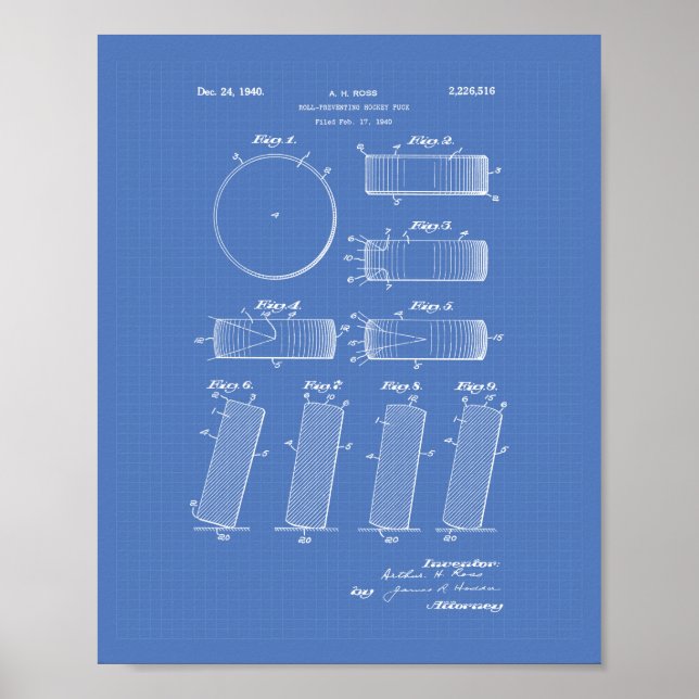 Hockey Puck 1940 Patent Art - Blueprint Poster (Framsidan)