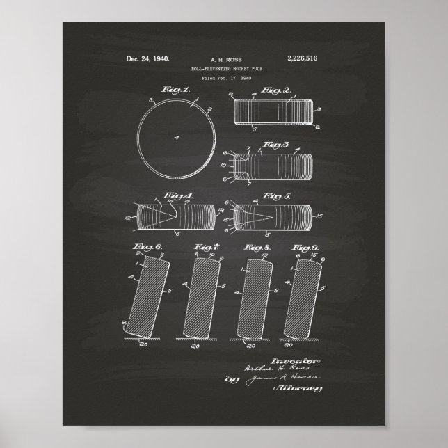 Hockey Puck 1940 Patent Art - Chalkboard Poster (Framsidan)