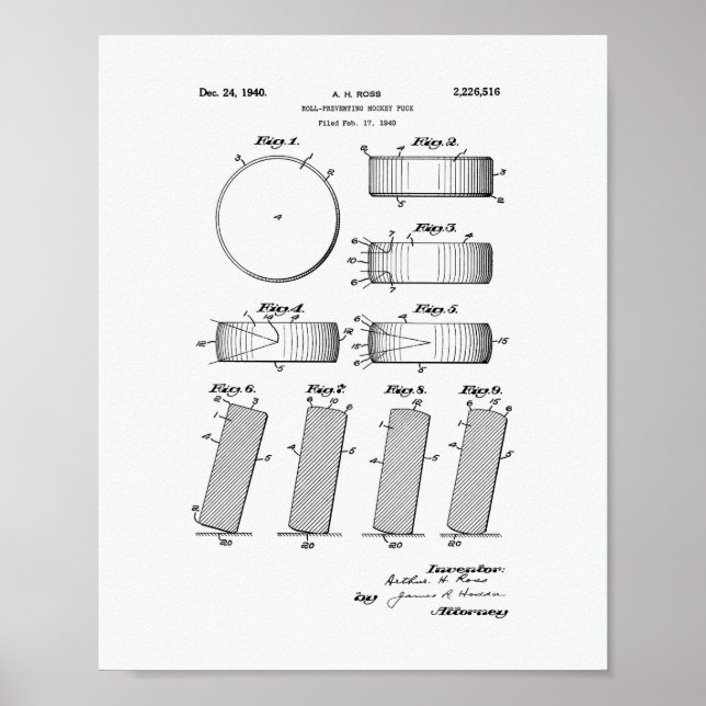 Hockey Puck 1940 Patent Art - White Papper Poster (Framsidan)