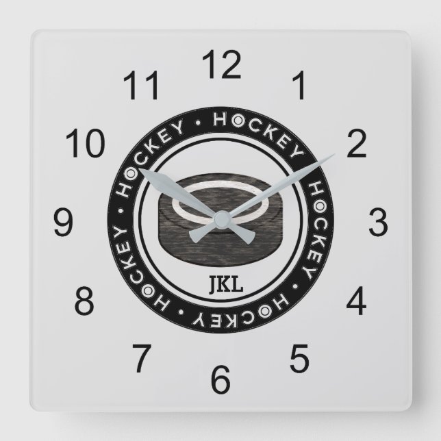 Hockey Puck Monogram Vägglås Fyrkantig Klocka (Framsida)