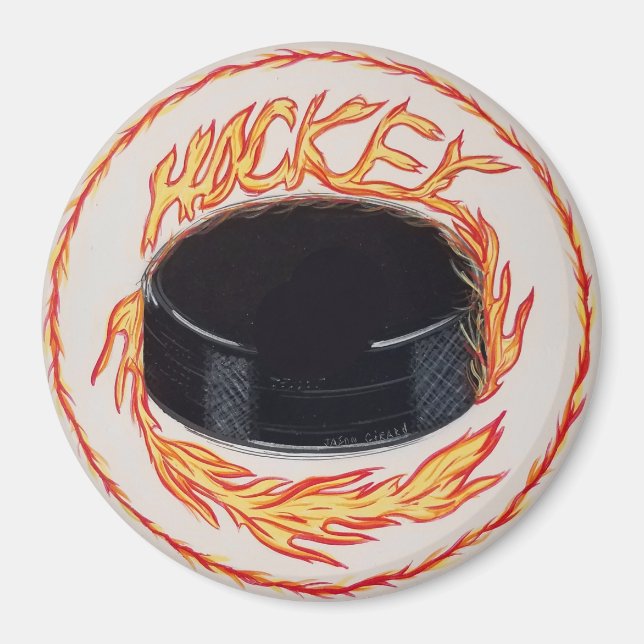 Hockey Puck on Fire Magnet (Framsidan)