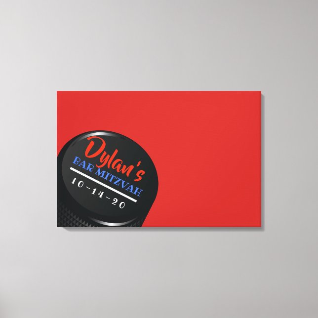 HOCKEY PUCK Pub Bat mitzvah inloggningsminneskort Canvastryck (Framsida)
