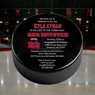 Hockey Puck Red White och Blue Pub Mitzvah Inbjudningar