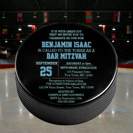 Hockey Puck Round Blue Pub Mitzvah-inbjudan Inbjudningar