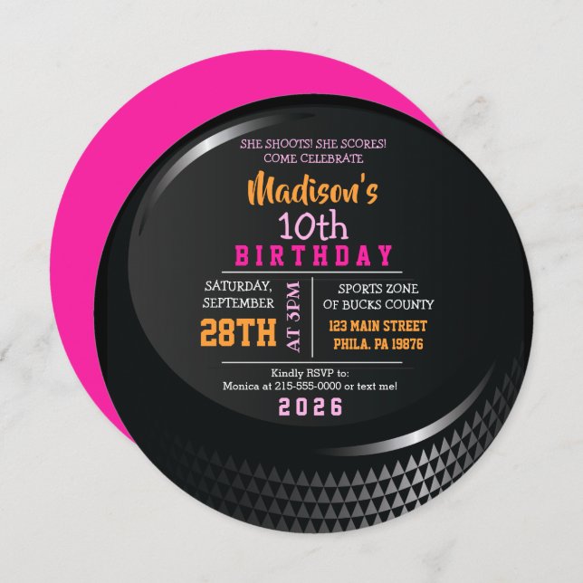 HOCKEY PUCK ROUND Flick kalas-inbjudan Inbjudningar (Fram/baksida)