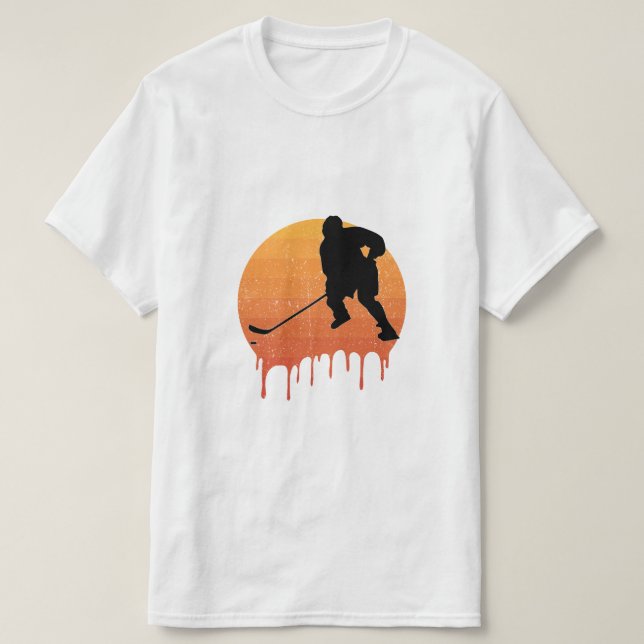 Hockey Retro Solnedgångsdesign T Shirt (Design framsida)
