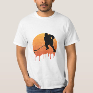 Hockey Retro Solnedgångsdesign T Shirt