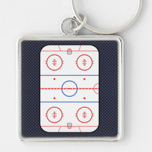 Hockey Rink-diagram på Blue Carbon Fiber Stil Fyrkantig Silverfärgad Nyckelring
