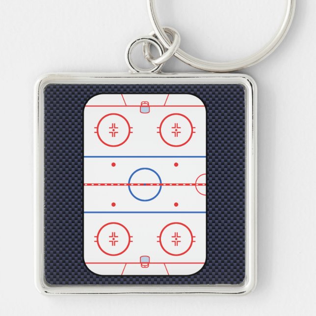 Hockey Rink-diagram på Blue Carbon Fiber Stil Fyrkantig Silverfärgad Nyckelring (Framsidan)