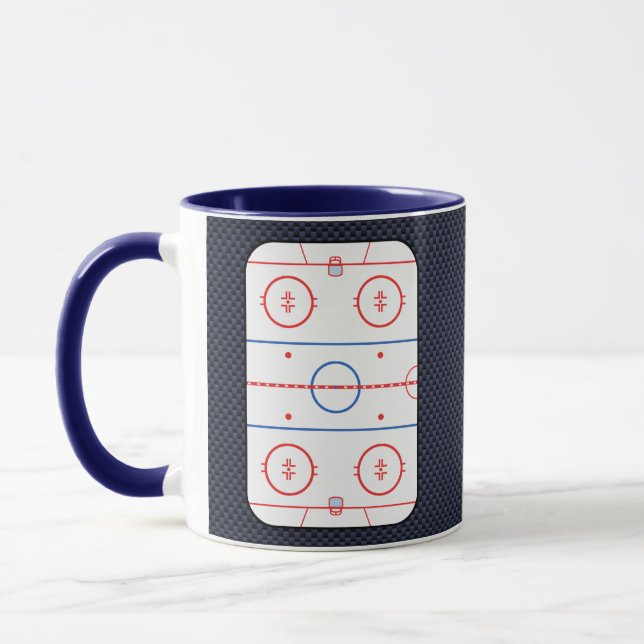 Hockey Rink-diagram på Blue Carbon Fiber Stil Mugg (Vänster)
