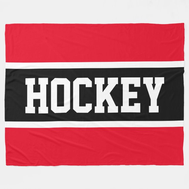 HOCKEY Roligt Athletic Bright Red White Black Rand Fleecefilt (Framsidan (Horisontell))