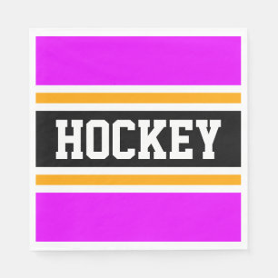 HOCKEY Roligt Bold Bright Rosa Black Gult Rand Pappersservett